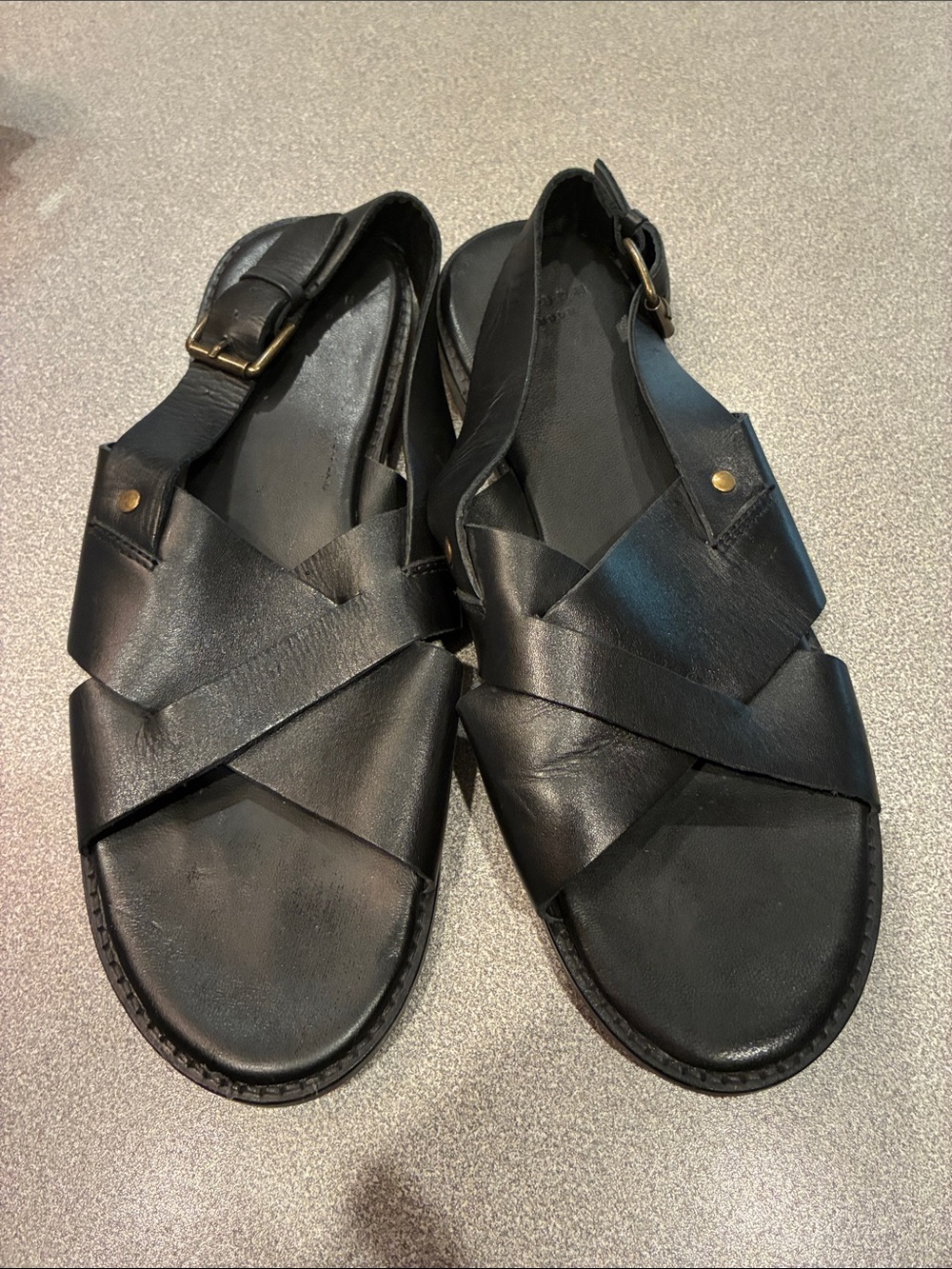 Women's Black Leather Crisscross Sandals